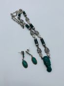 925 silver and green stone South American style necklace and matching earrings