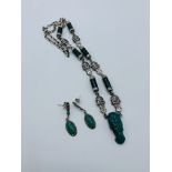 925 silver and green stone South American style necklace and matching earrings