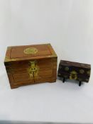 Brass bound Oriental jewellery box and an octagonal shaped brass bound trinket box.