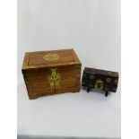 Brass bound Oriental jewellery box and an octagonal shaped brass bound trinket box.