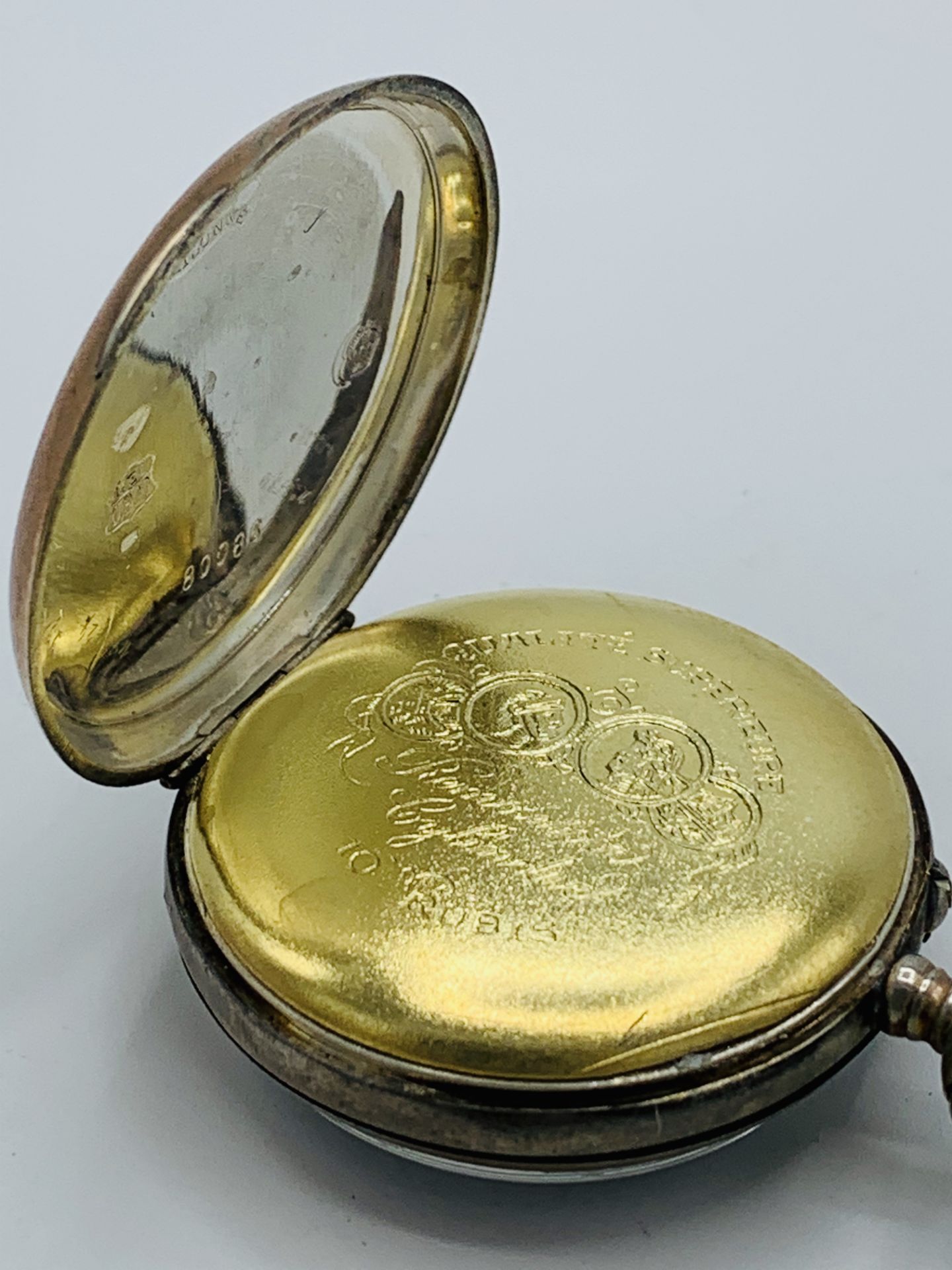 800 silver and gold plate case manual wind lady's pocket watch, in going order - Image 5 of 6