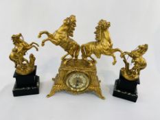 Garniture set featuring 4 Marley Horses, classic clock set.