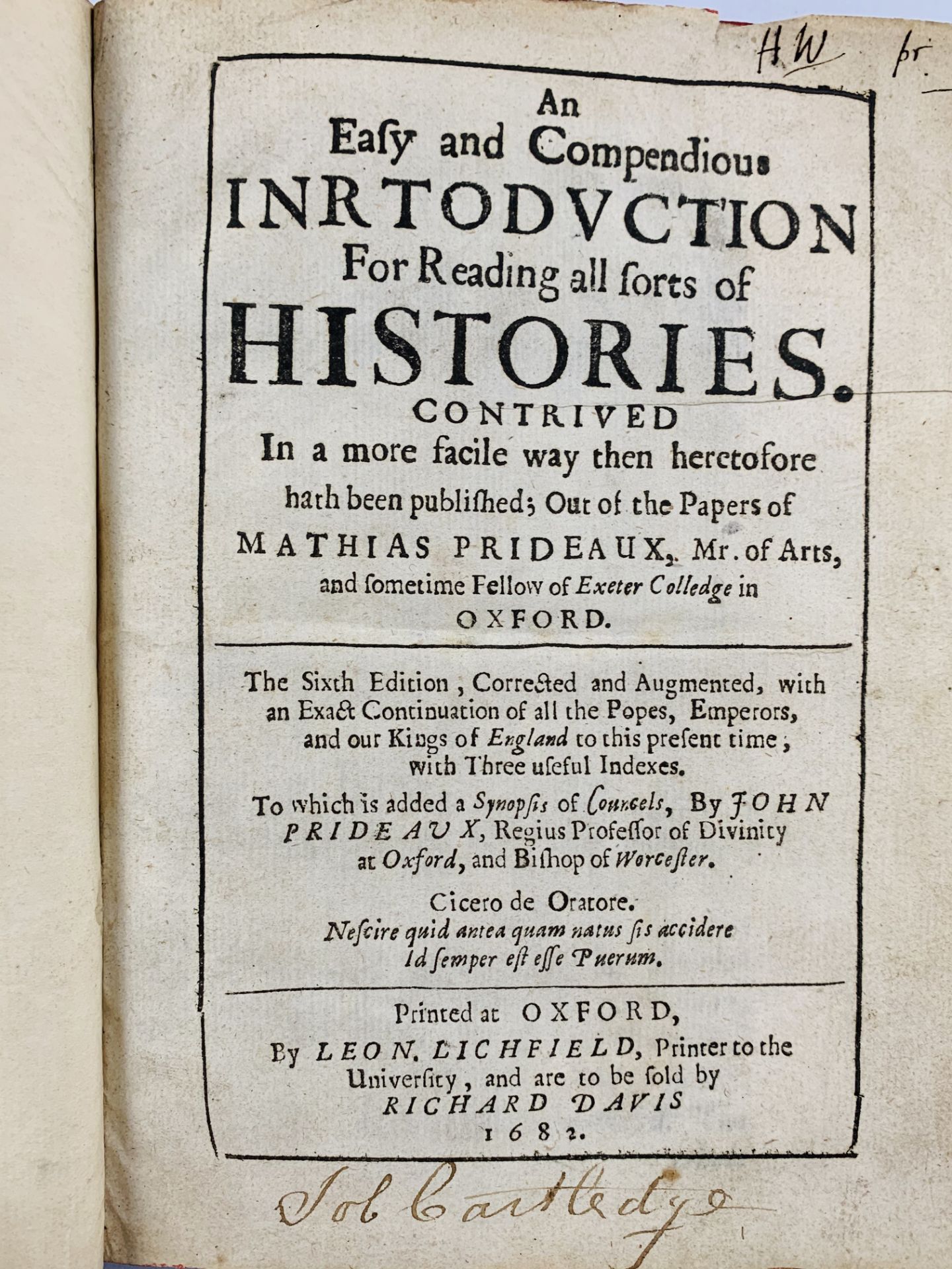 "An Easy and Compendious Introduction for Reading all sorts of Histories", by Mathias Prideaux, Oxfo - Image 2 of 2