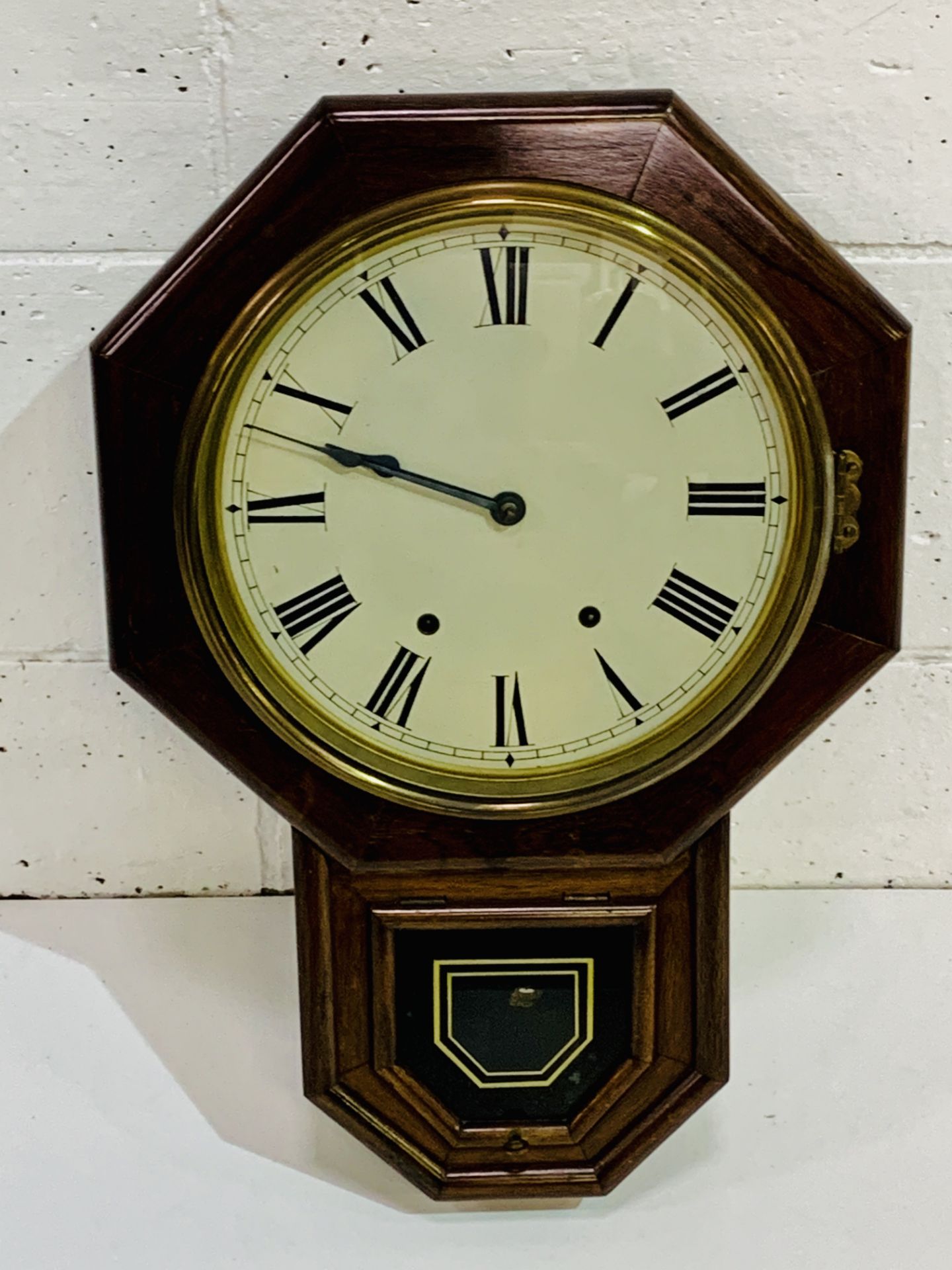 Large American Clock Co. octagonal face drop dial wall clock, going