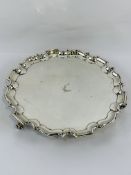 Large silver tray with scalloped edge, hallmarked London 1923, by Thomas Bradbury & Sons Ltd. Weight