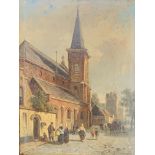 Oak framed oil on board Antwerp street scene signed Jan Ruyten (1813-81)