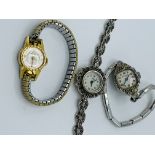 Lady’s wrist watch decorated with marcasite and 3 other watches