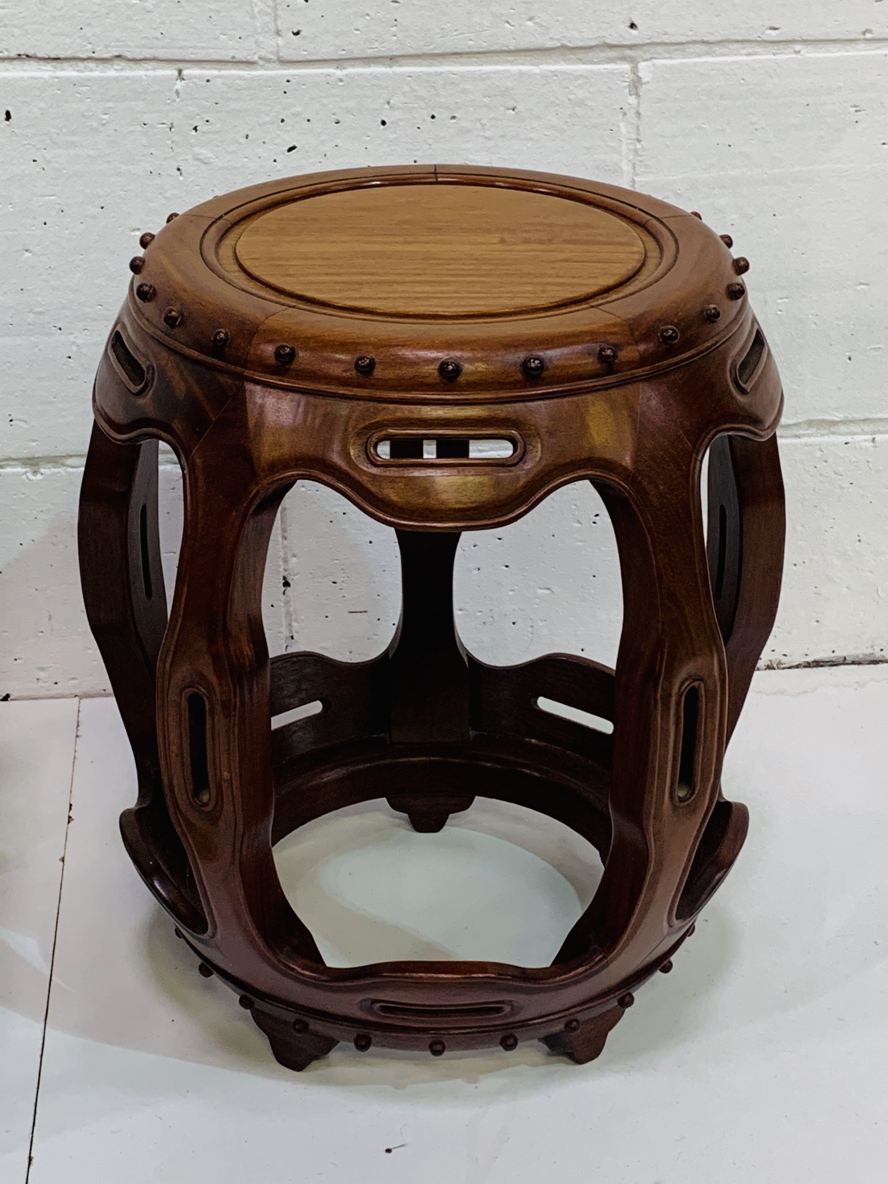 Chinese hardwood barrel side table; together with a square stool. - Image 2 of 3