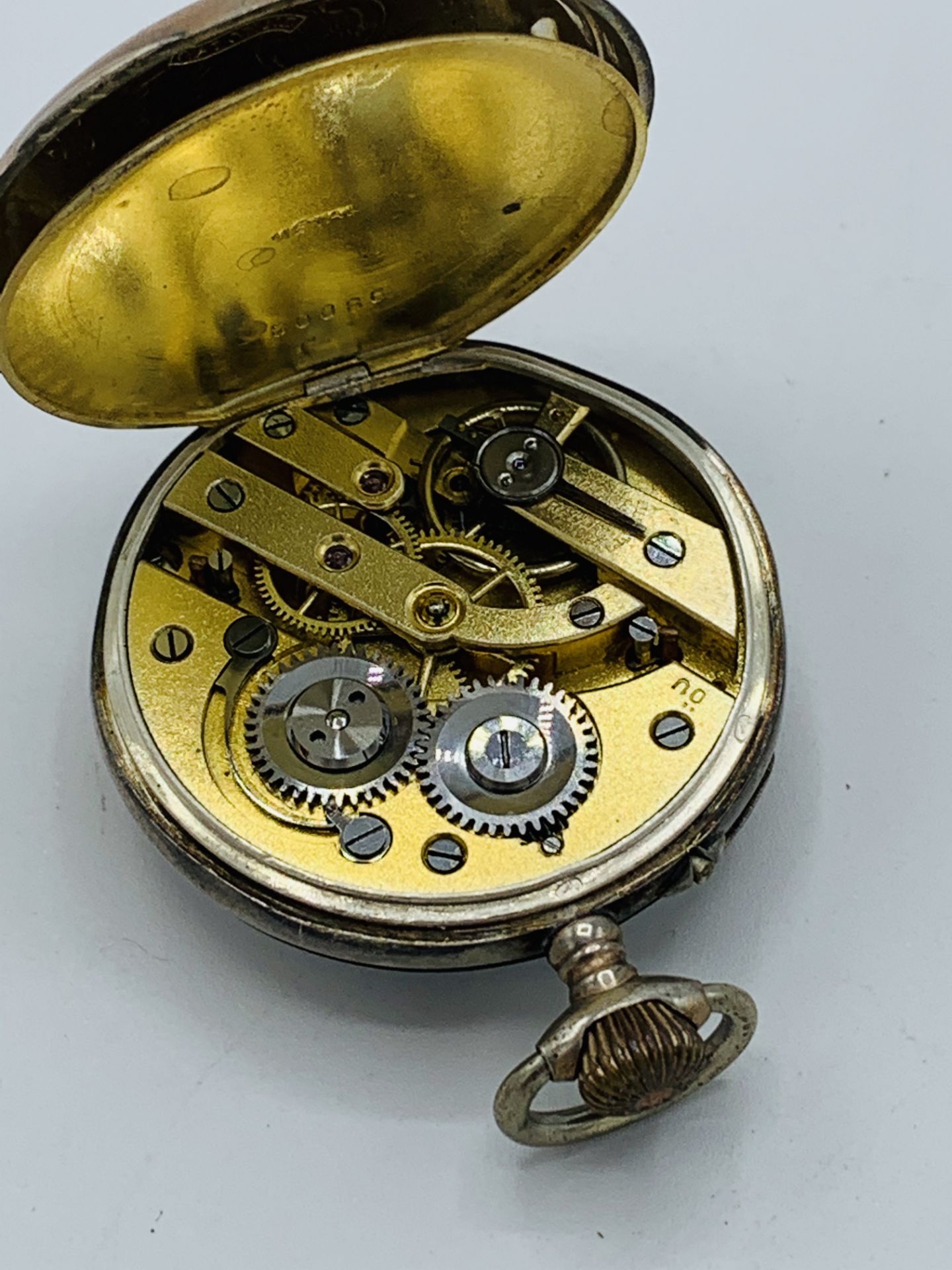 800 silver and gold plate case manual wind lady's pocket watch, in going order - Image 6 of 6