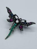 Ruby, emerald, sapphire and diamond dragonfly brooch.