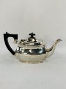 Sterling silver teapot with ebony handle and finial, weight 735gms.