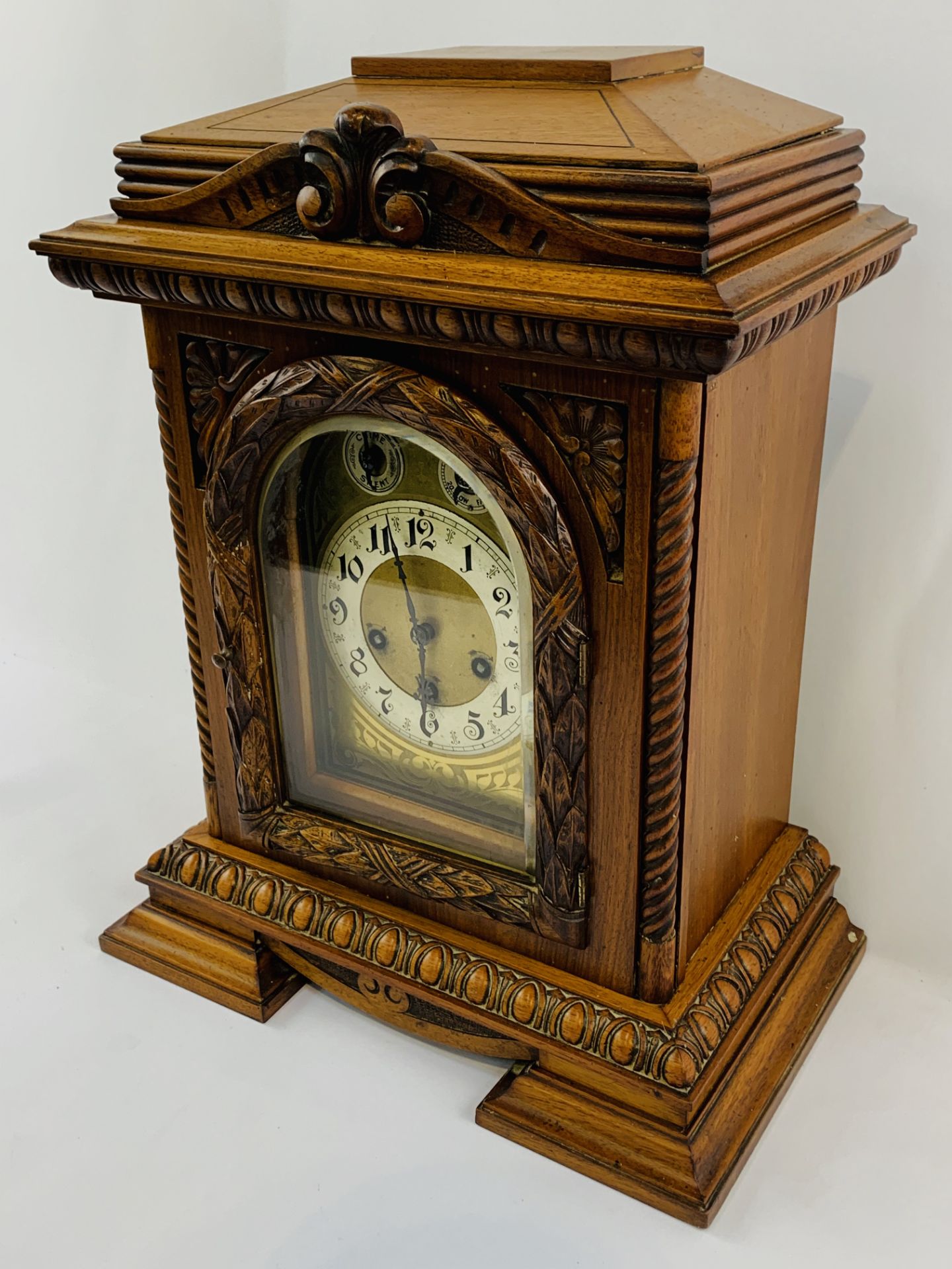 Late 19th century large Junghans oak Westminster chimes bracket clock, going order. - Image 2 of 6