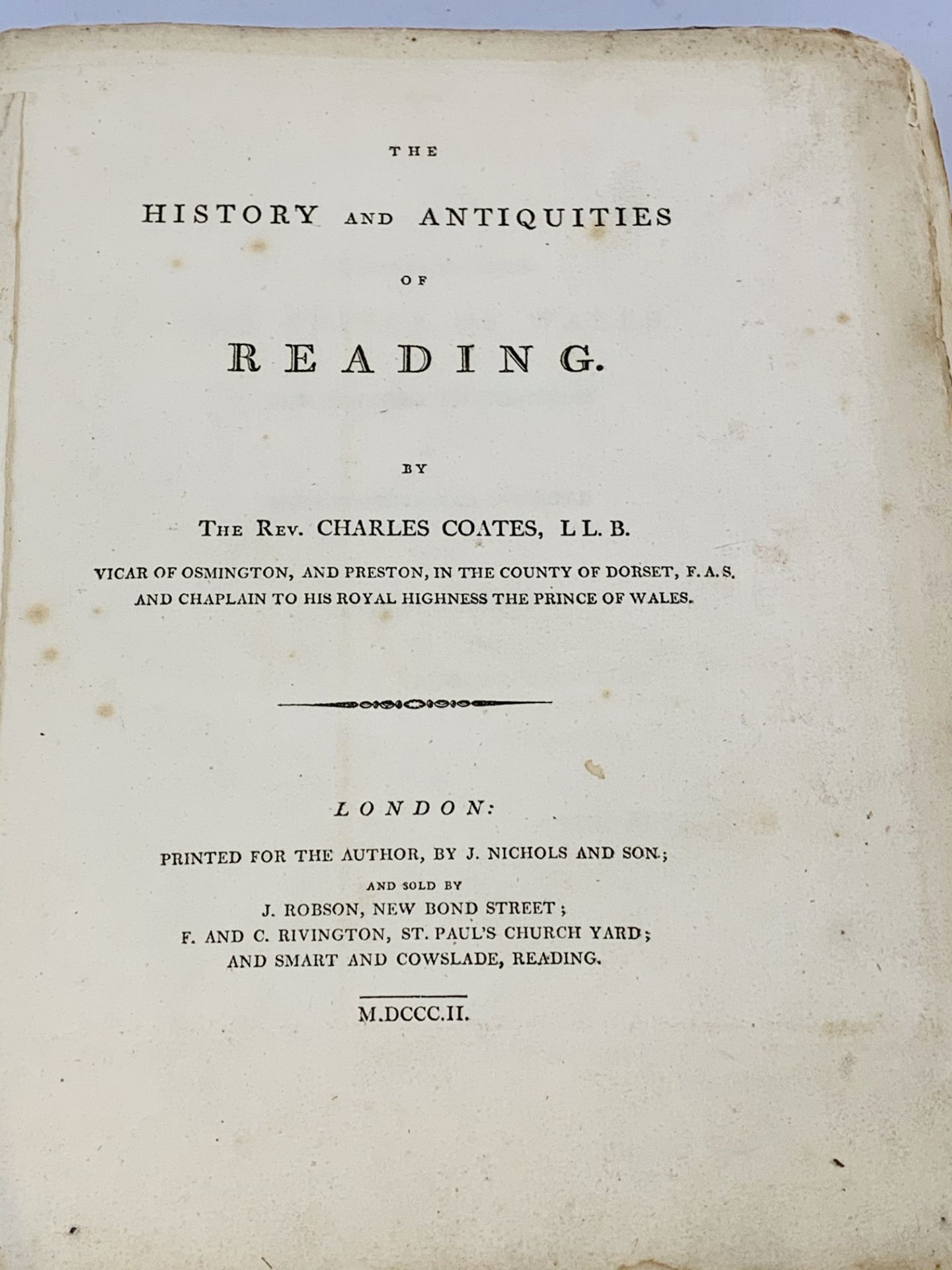 An original copy of The History and Antiquites of Reading, by Rev. Coates, published 1802 - Image 2 of 5