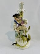 Sitzendorf, Alfred Voigt period 1887 - 1900 Porcelain figural candlestick of a Shepherd holding a sh