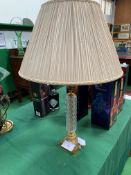 Brass and glass table lamp with shade.