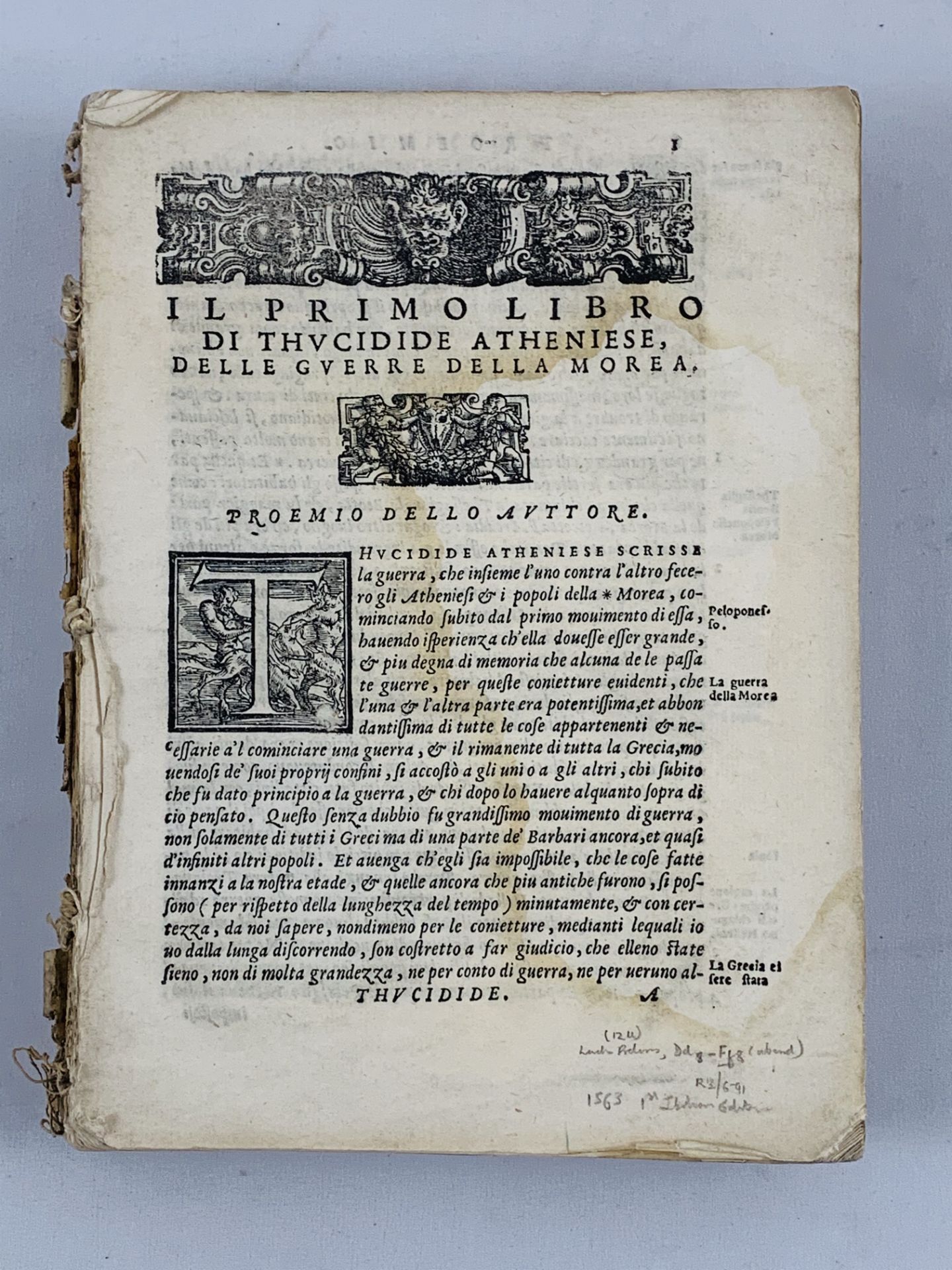 Thucydides: Delle Guerre Della Morea (The Peloponnese, Greece), Italian translation published Venice