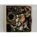 Collection of assorted rings costume jewellery in display box