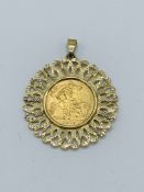 1915 gold half sovereign in 9ct gold pendant, 6.5gms