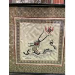 Two framed and glazed Oriental silk embroidery pictures.