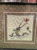 Two framed and glazed Oriental silk embroidery pictures.