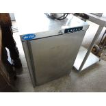 Stainless steel single door fridge.