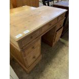 Pine pedestal desk, 121 x 61 x 82cms.