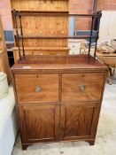 Mahogany sideboard with display shelves above and 2 large drawers over cupboard beneath.