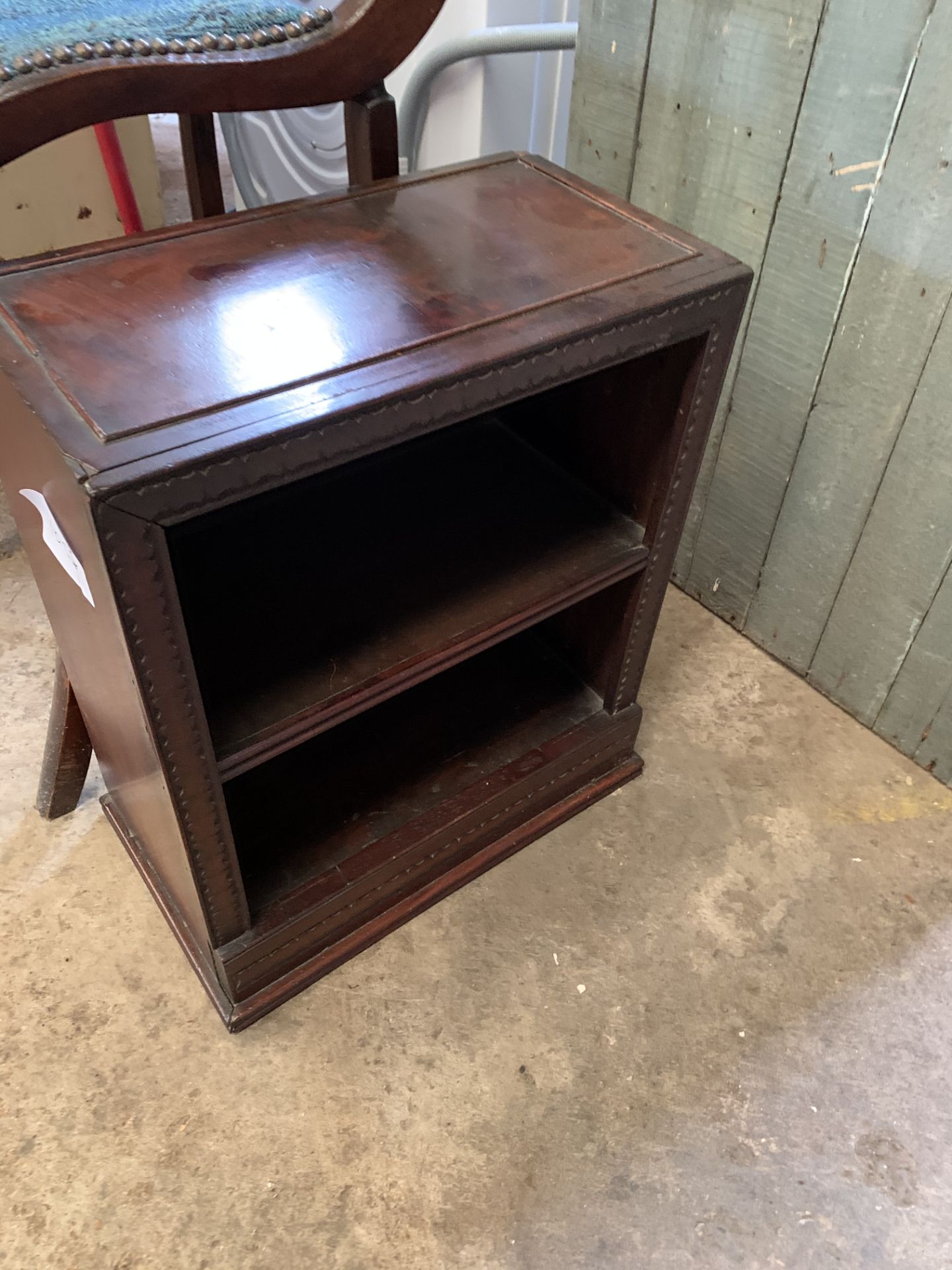 Mahogany decorative small two shelf unit, together with a mahogany framed stool with rail to back. - Image 2 of 2