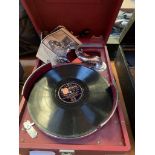 HMV model 102 portable wind up gramophone and another