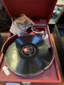 HMV model 102 portable wind up gramophone and another