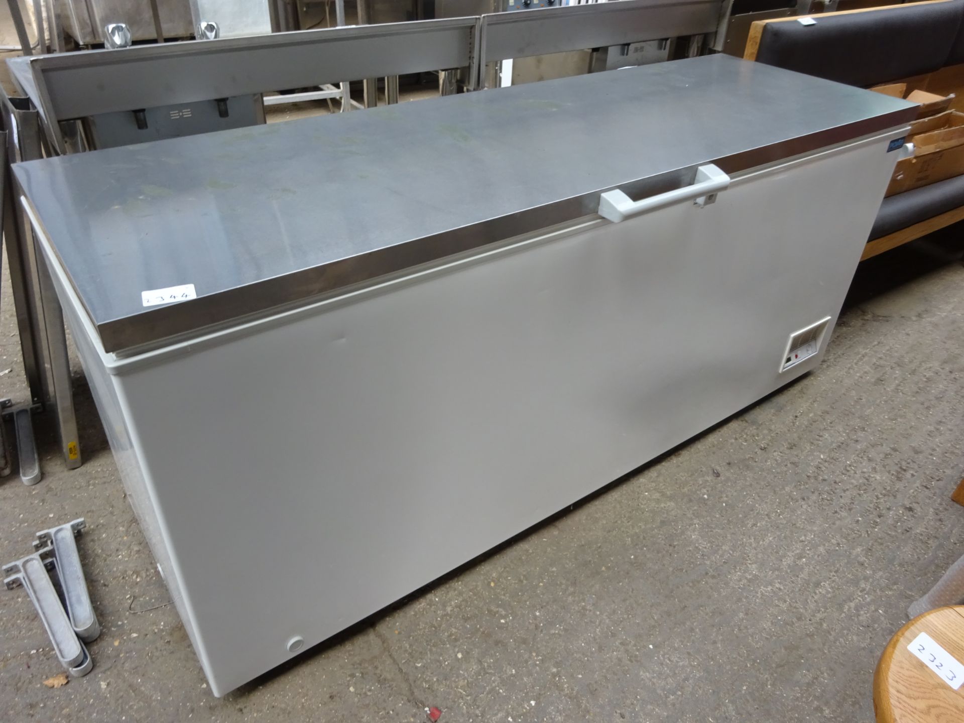 Extra large stainless steel polar chest freezer.