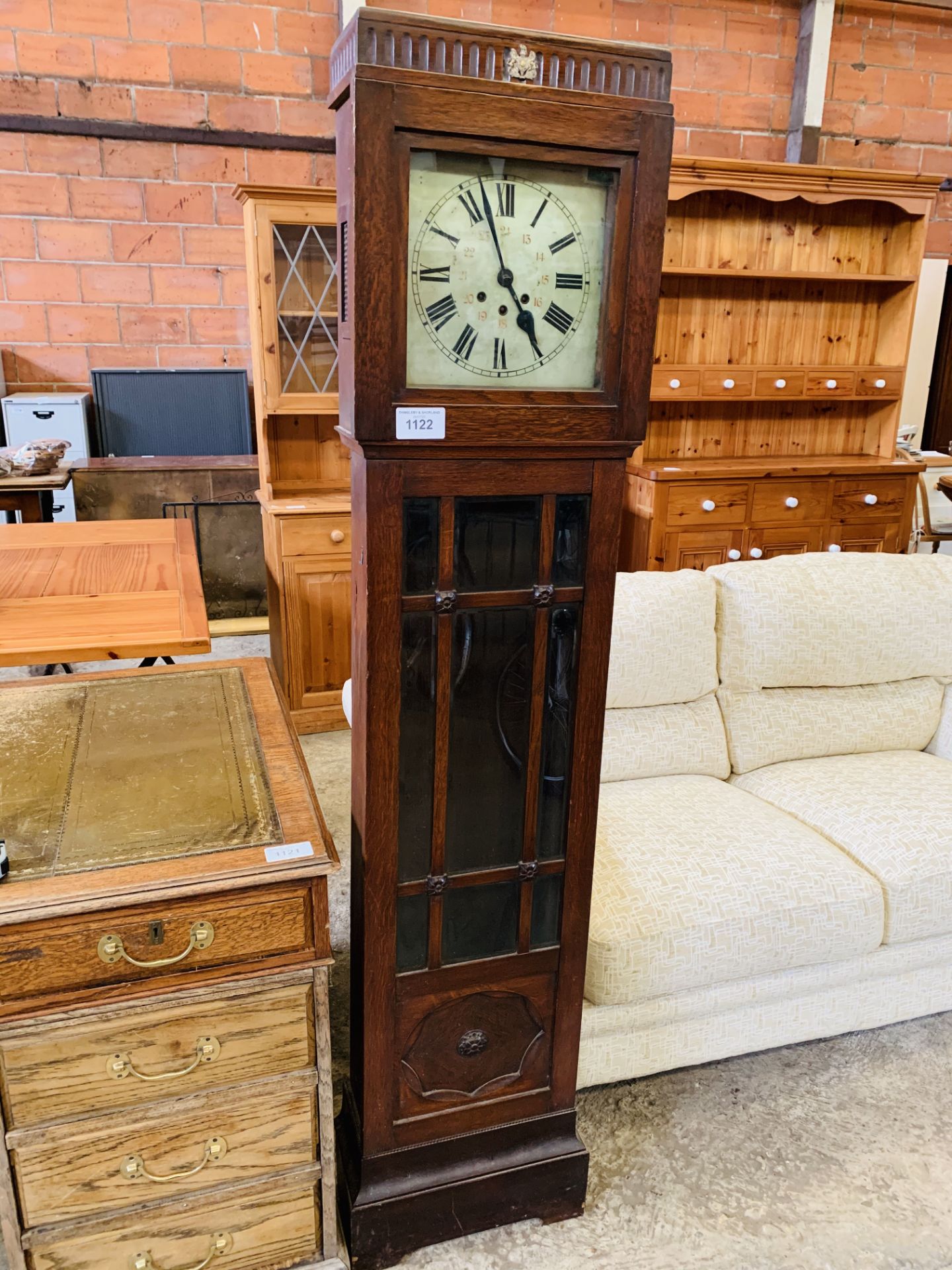 Oak long case clock "Westminster Glockenspiel", possibly by Mauthe, 1930s.