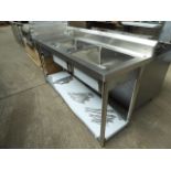 Double bowl, single drainer sink and under shelf 180 x 60 x 93cms