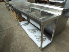 Double bowl, single drainer sink and under shelf 180 x 60 x 93cms