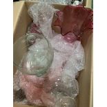2 boxes of various glassware, including cut glass vase