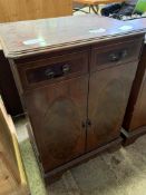 Mahogany hi-fi cabinet with lifting lid and serpentine fronted sideboard.