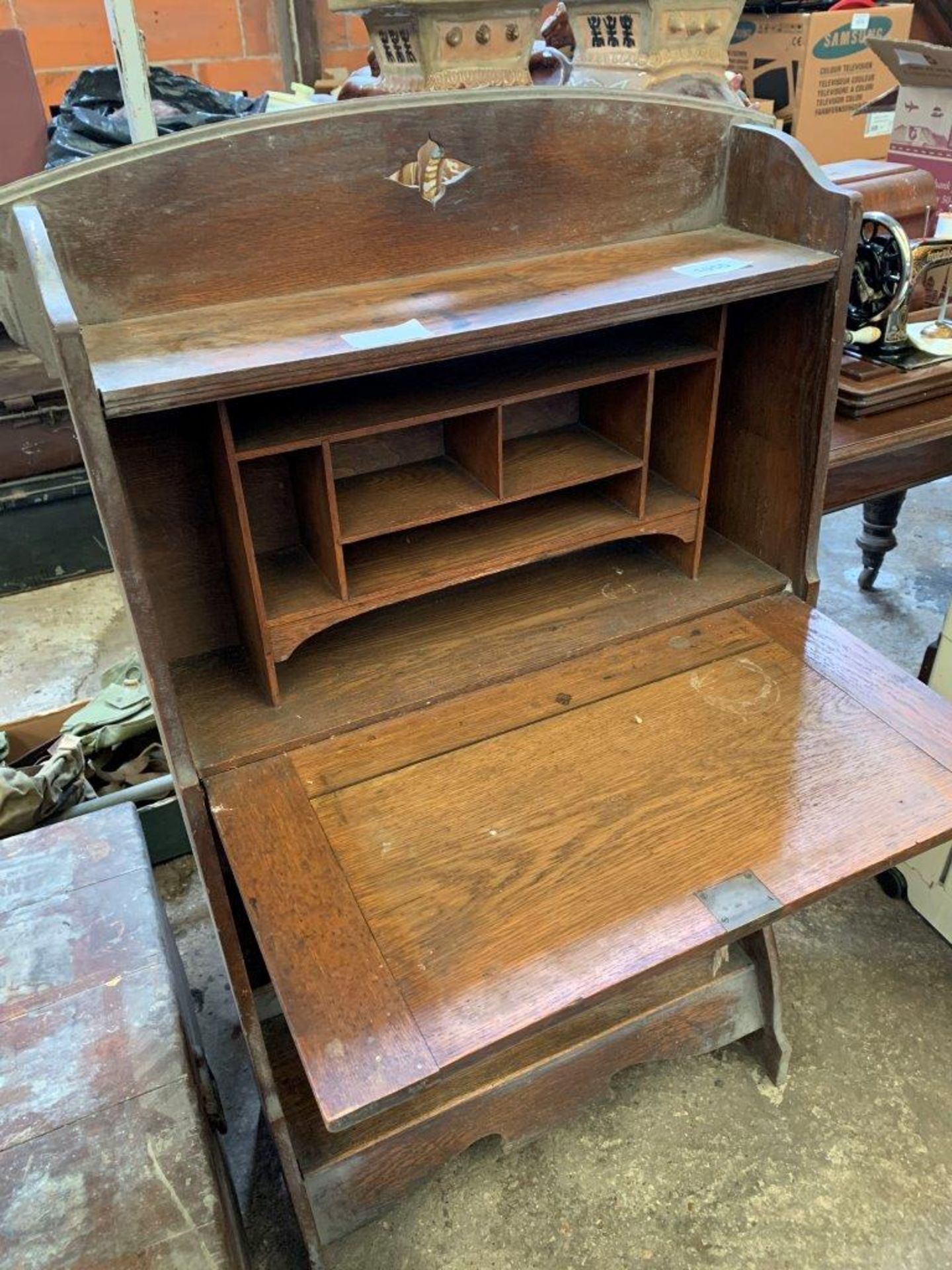 1930's oak bureau and bookcase beneath.