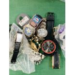 A bag of 10 assorted fashion watches and a pendant watch.