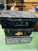 Two metal military travel trunks, one by Sargent Turner and Sons, and a zinc covered travel trunk.
