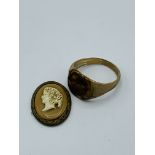 Large 9ct gold cameo ring (As Found)