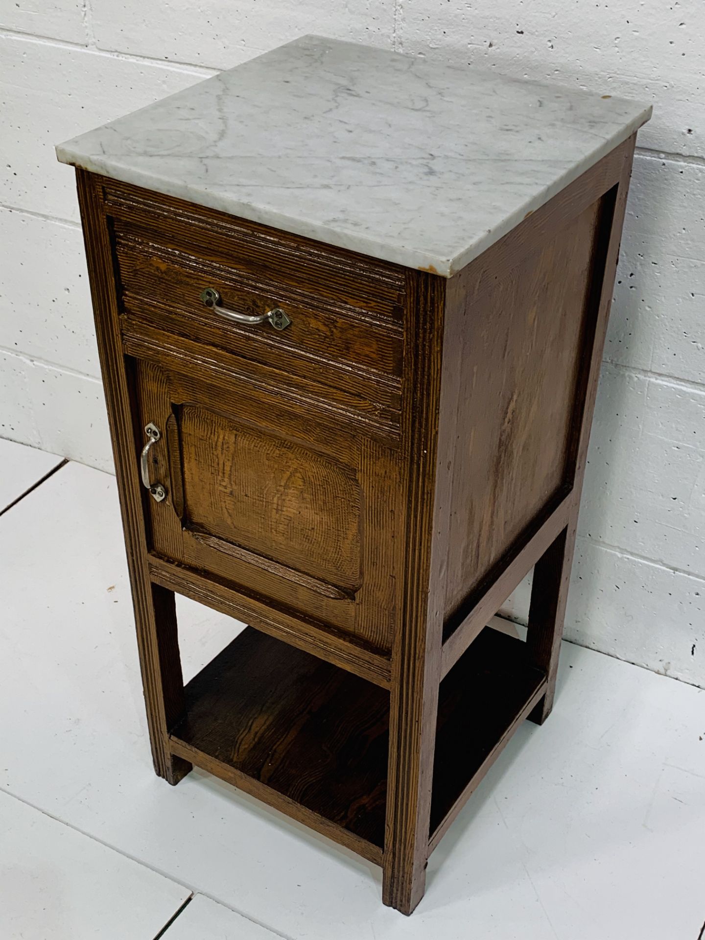 French white marble top cupboard with drawer, 40 x 40 x 84cms. - Image 2 of 3