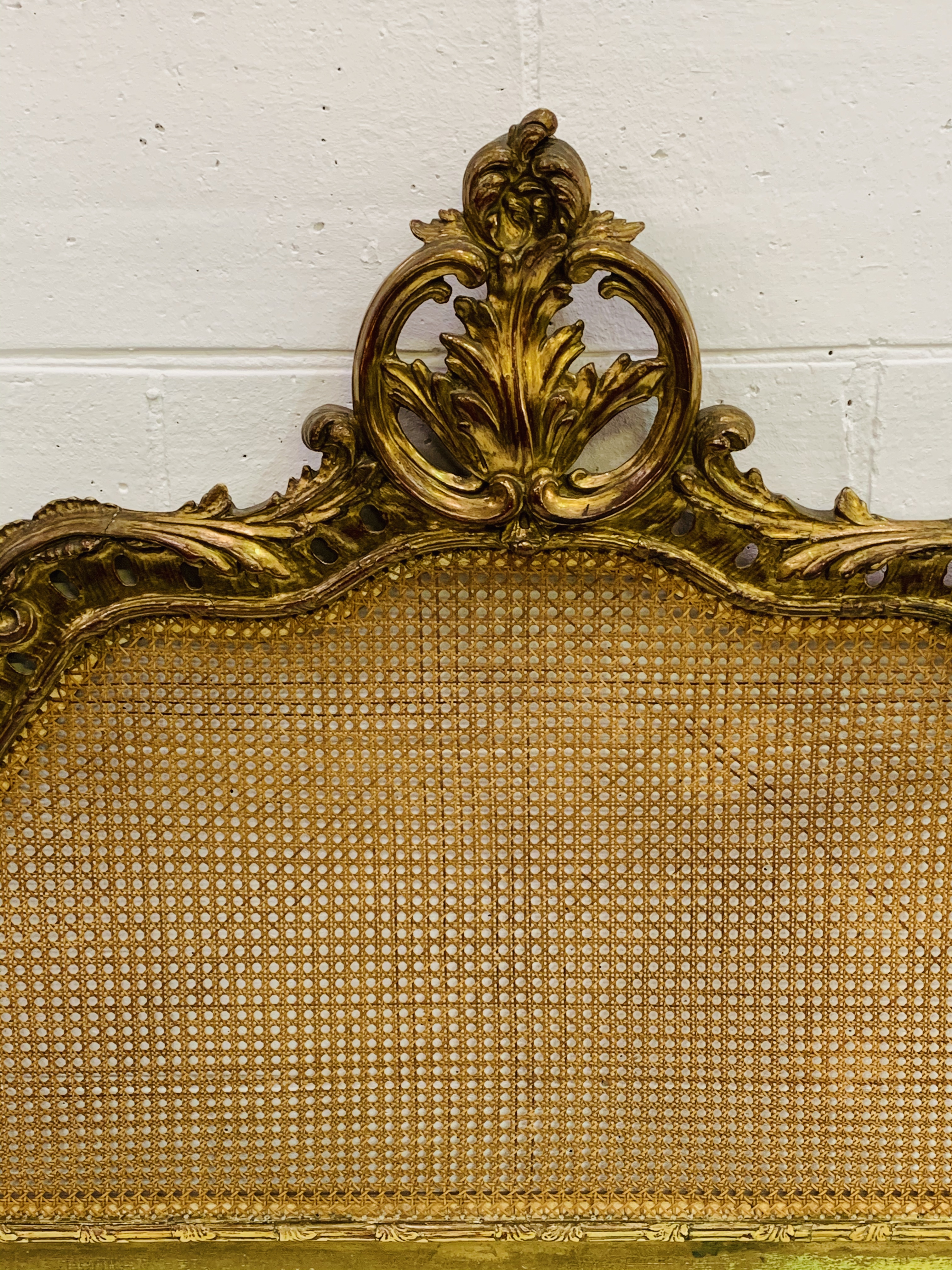 French headboard with cane panel and ornate gilt surround. 130 x 143cms. - Image 2 of 6