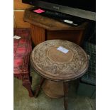 Oak octagonal table inlaid with brass