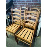 4 Ercol 641 ladder back pine chairs.