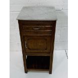 French white marble top cupboard with drawer, 40 x 40 x 84cms.