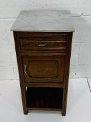 French white marble top cupboard with drawer, 40 x 40 x 84cms.