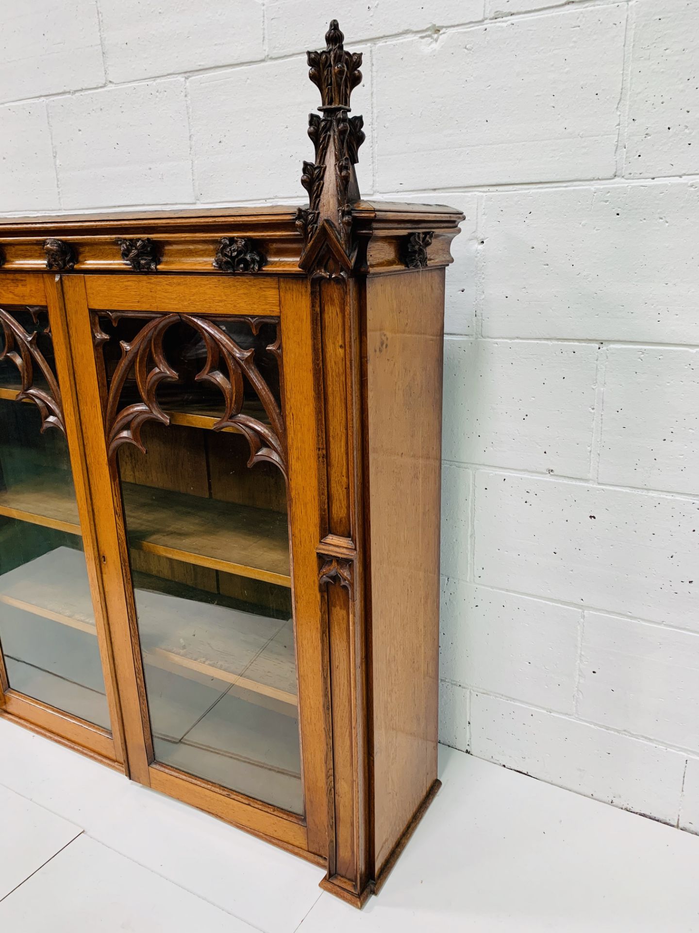 Victorian Gothic oak bookcase with glazed doors. - Image 5 of 6