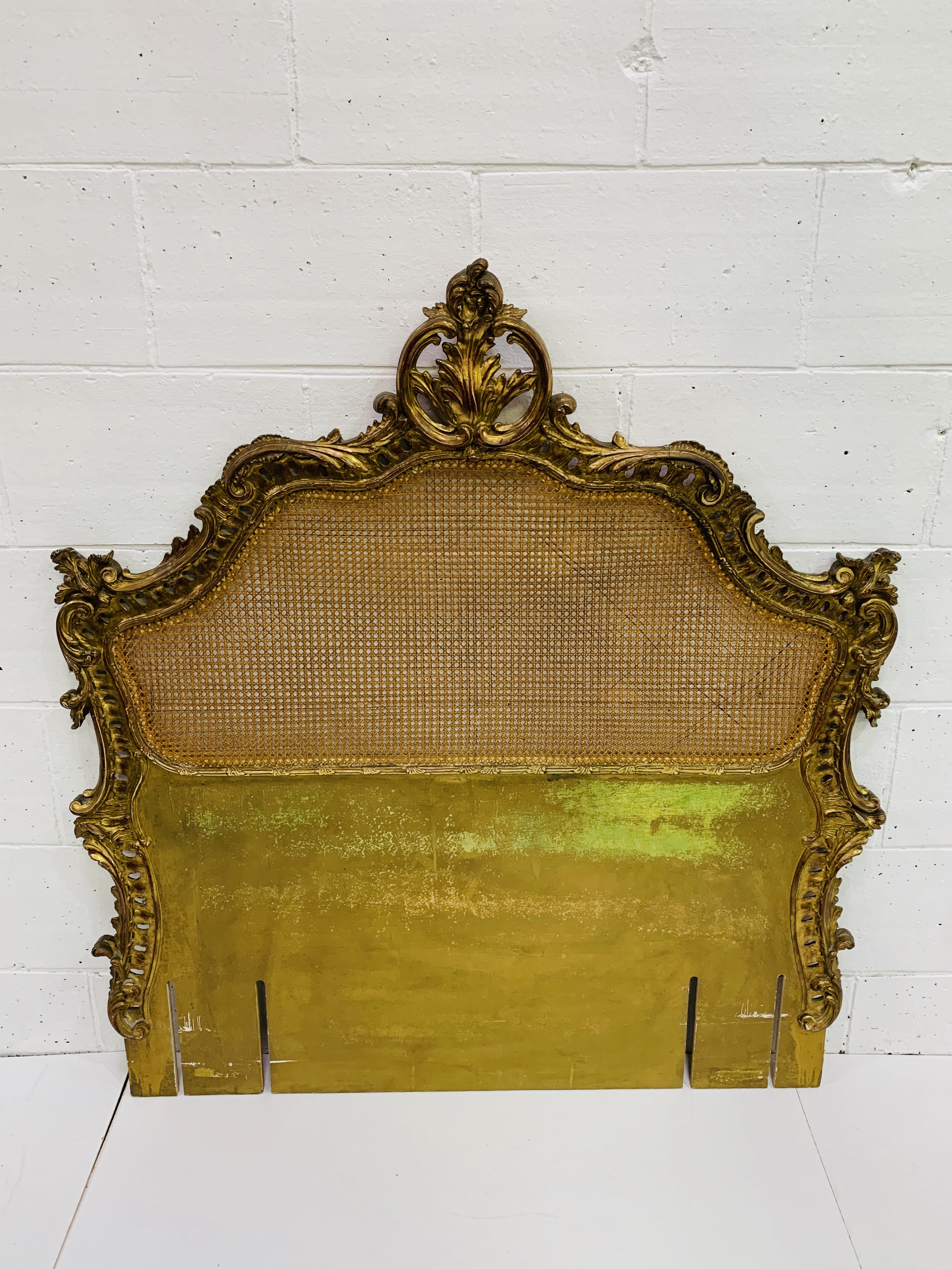 French headboard with cane panel and ornate gilt surround. 130 x 143cms. - Image 5 of 6
