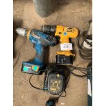 Workzone WZSS cordless drill with battery together with a DeWalt DW907 cordless drill.