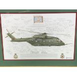 Framed and glazed print of a Merlin H C MK 3 Helicopter of 28 Squadron, RAF Benson.